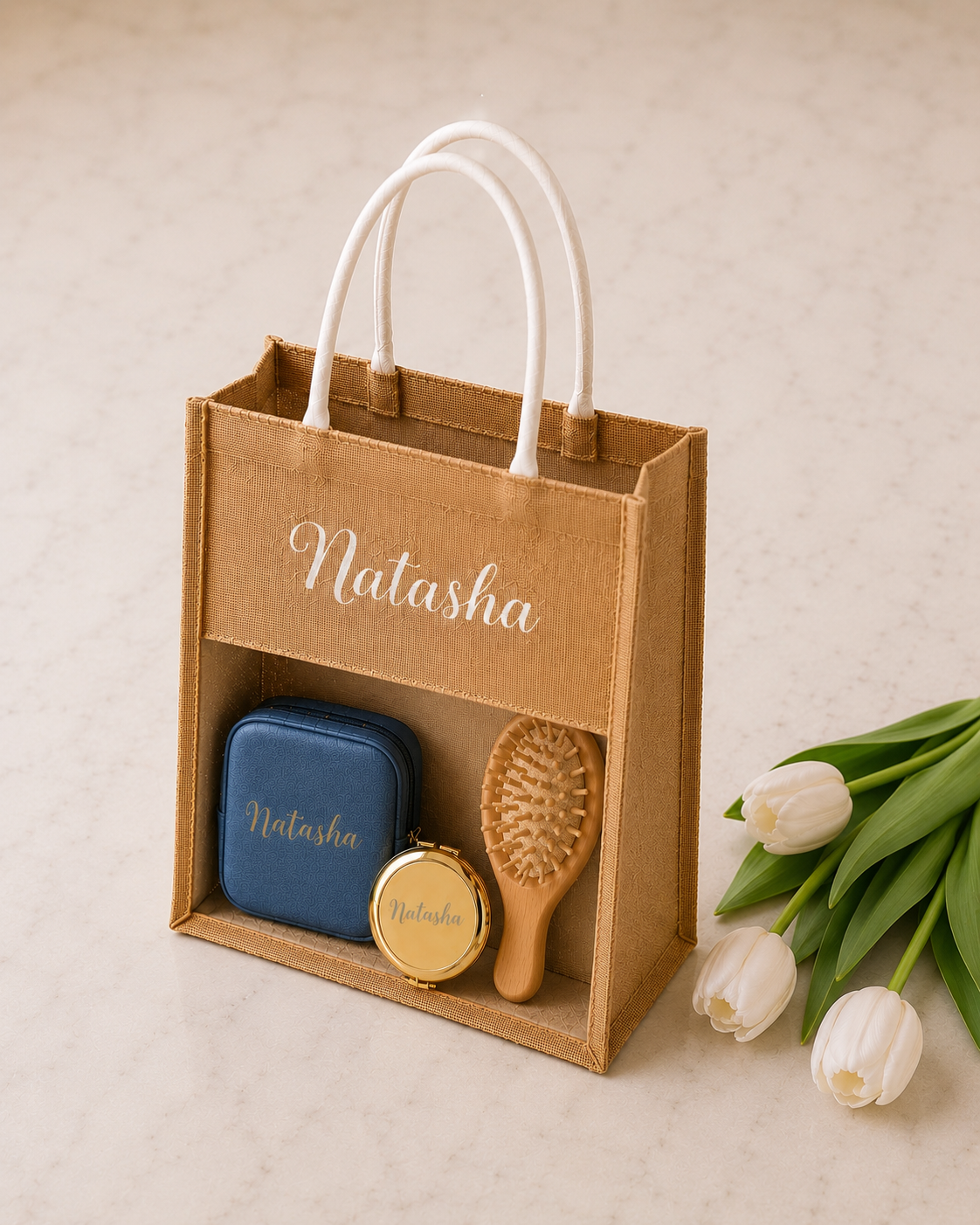 Burlap tote with clear window